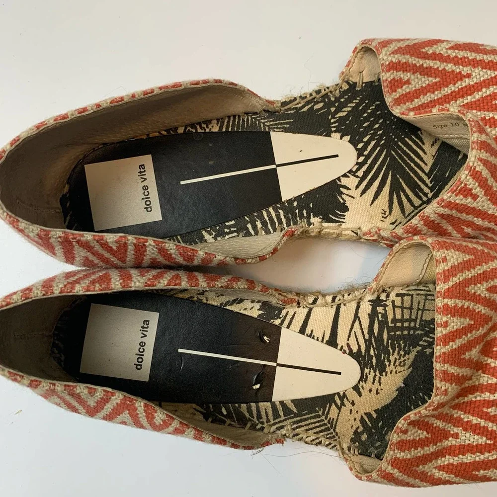 Dolce Vita Slip-on Espadrille Flats Size 10 Orange/Red Cream Zig Zag